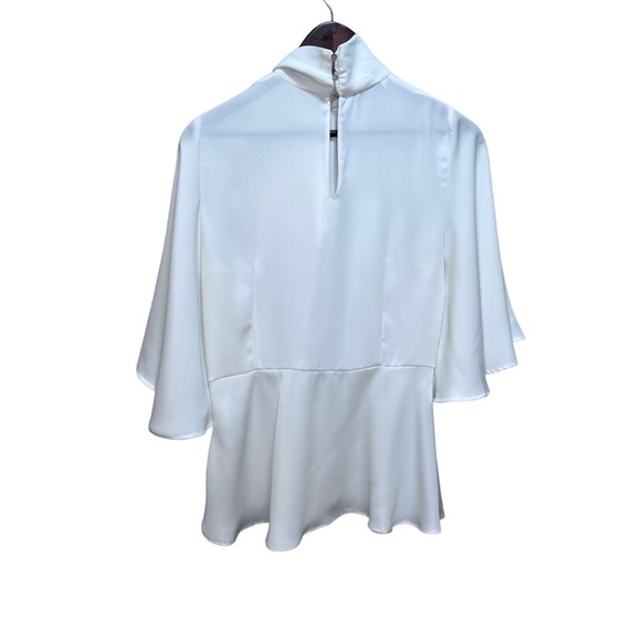 Zara White Peplum Blouse Batwing Sleeve Necktie Bow Size Small - Picture 12 of 15